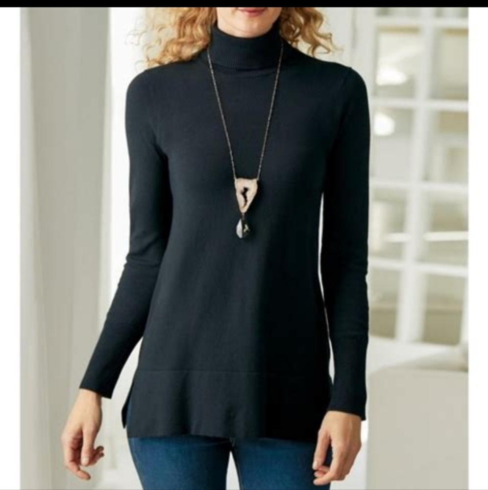 Soft Surroundings Perfect Turtleneck Sweater  Black XS